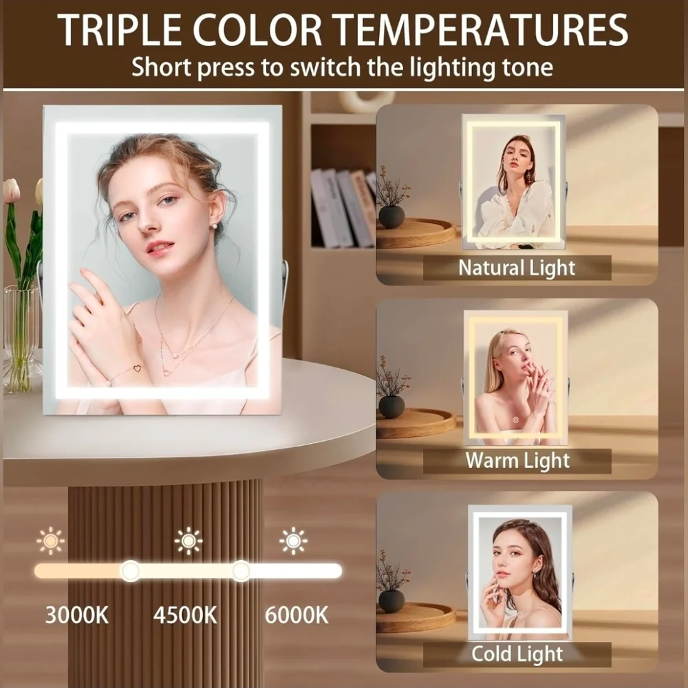 LED Lighted Vanity Makeup Mirror with Touch Control 3 Color Options 11X14 Silver